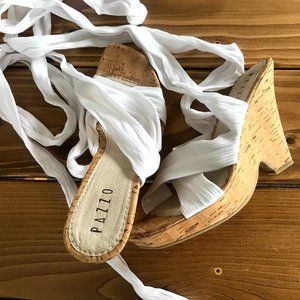 Espadrille Wedge Sandals with White Wrap Detail